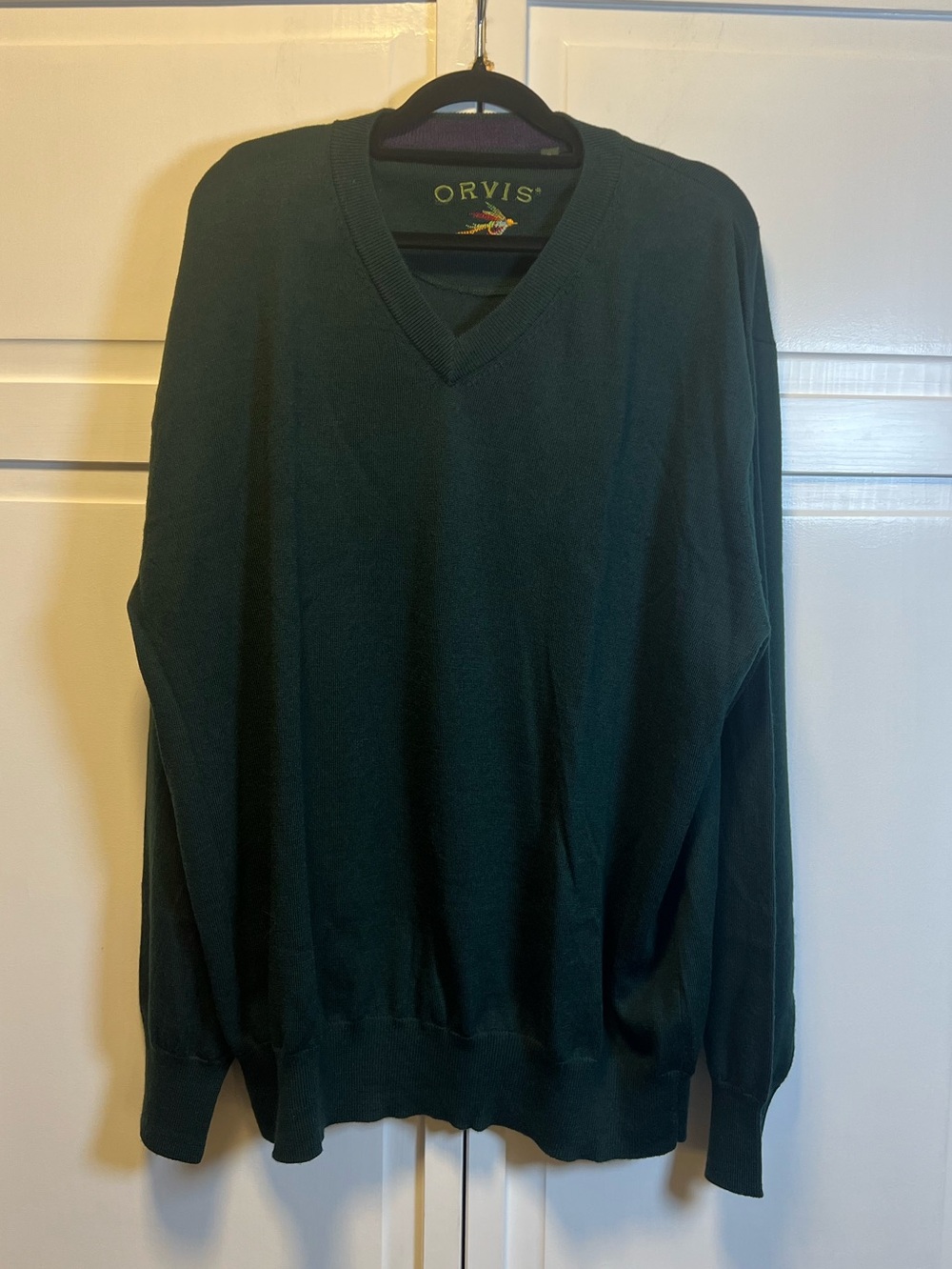 Orvis Men's 100% Merino Wool Forest Green V-Neck Pullover Sweater Size XL